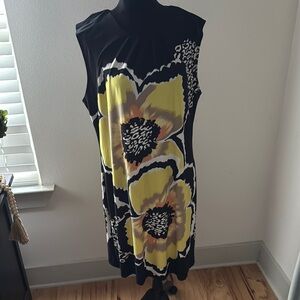 Voir Voir black yellow‎ floral sleeveless shift dress Sz 16